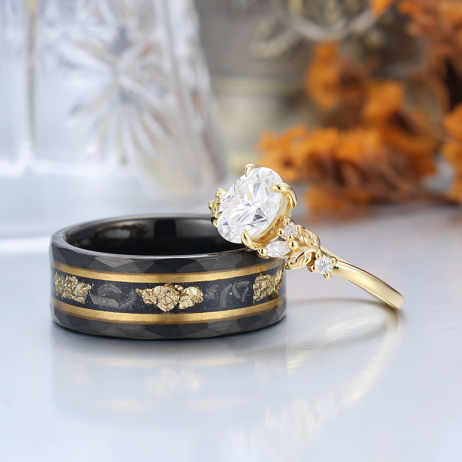 Dainty Moissanite Engagement Leaf Couples Ring Set 925 Sterling Silver And Tungsten Matching Ring -  Esdomera.com