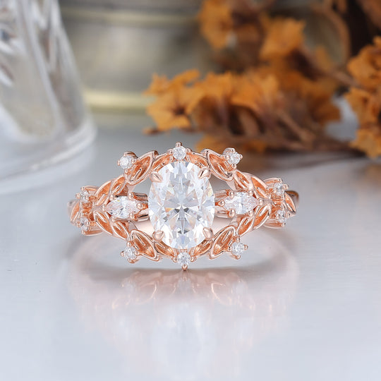 Leaf Design 1.5CT Oval Moissanite Women Ring Split Shank Wedding Ring -  Esdomera.com