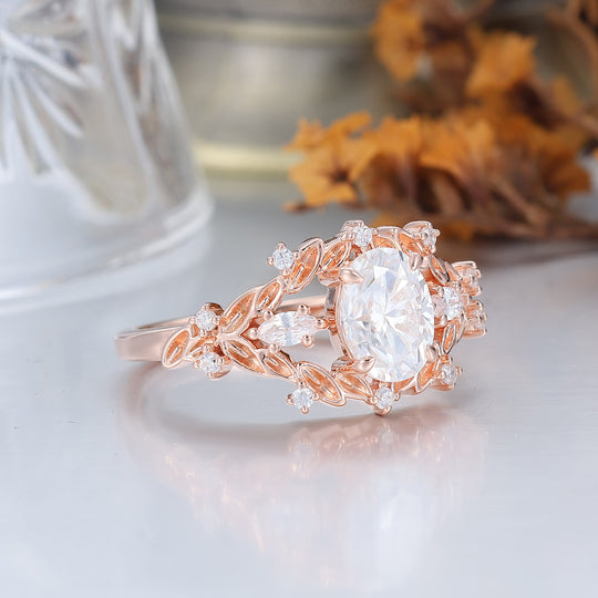 Leaf Design 1.5CT Oval Moissanite Women Ring Split Shank Wedding Ring -  Esdomera.com