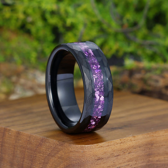 Personalized Purple Amethyst Mens Engagement Band 8mm Promise Anniversary Unisex Ring