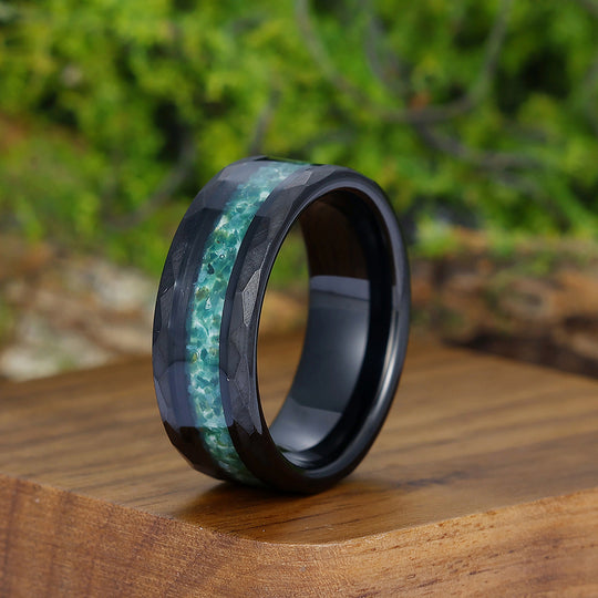 His And Her Moss Agate Tungsten Wedding Band Green Hammered Comfort Fit Mens Ring