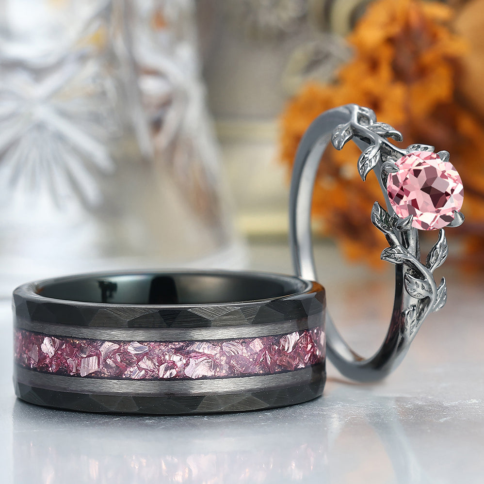 Anillos de compromiso para pareja con garras de morganita rosa