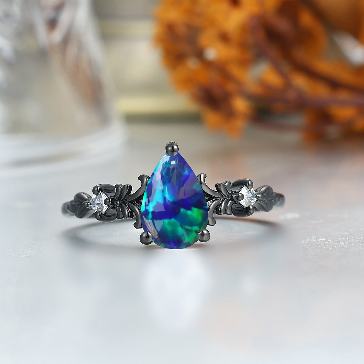 Alternative Filigreed Peacock Green Opal His And Hers Wedding