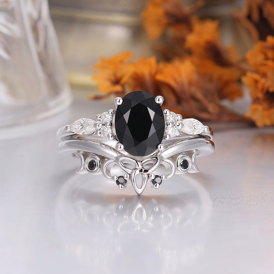 Alternative Oval Black Onyx Wedding Set Engagement Ring Romantic Bridal Set  Engagement Ring -  Esdomera.com