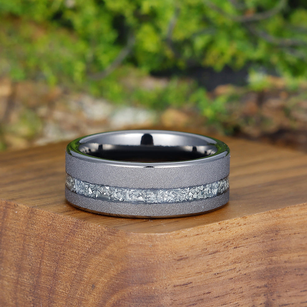 Crushed Aluminum Black Sandstone Tungsten Wedding Band Sandblasted Promise Dome Men' s Unisex Ring