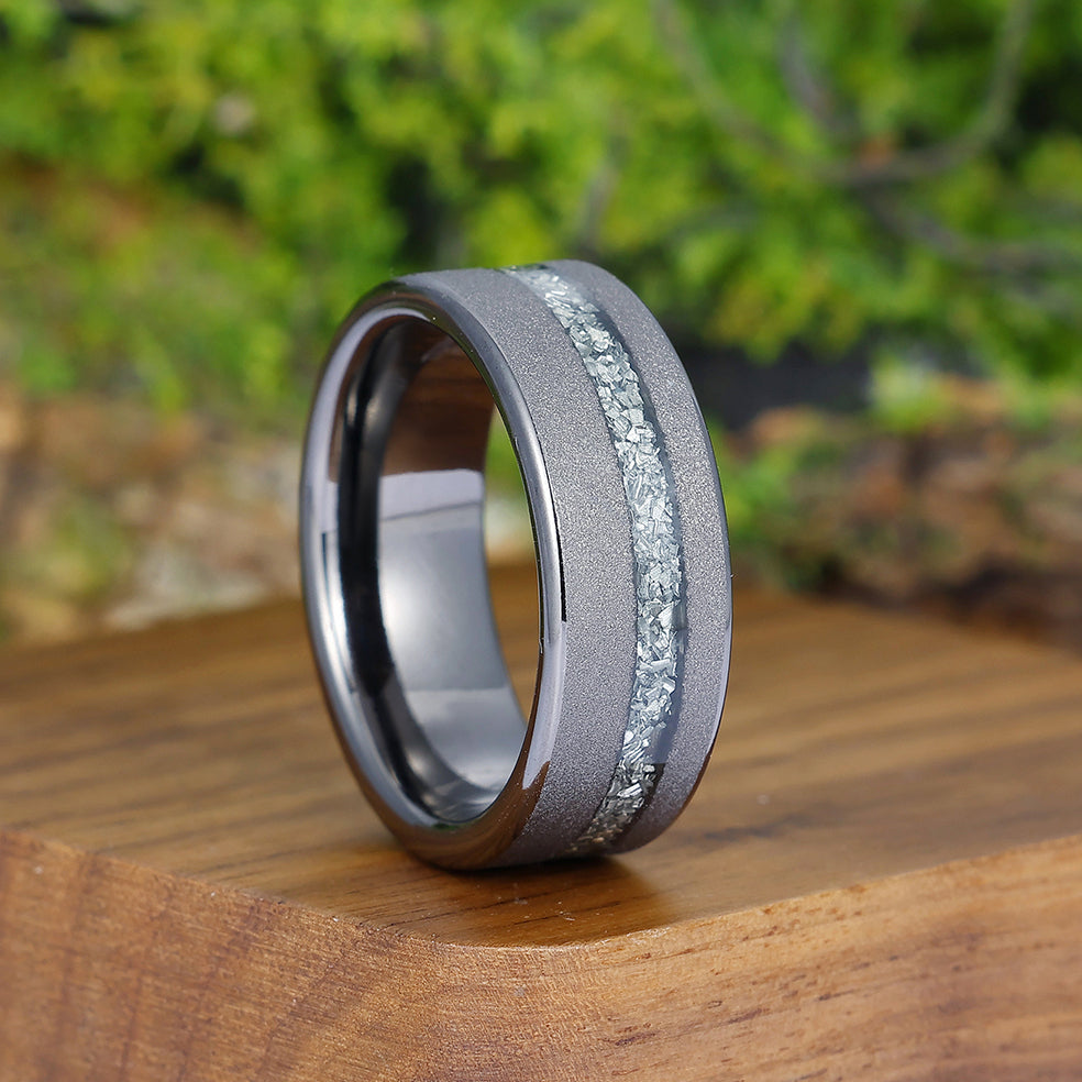 Crushed Aluminum Black Sandstone Tungsten Wedding Band Sandblasted Promise Dome Men' s Unisex Ring