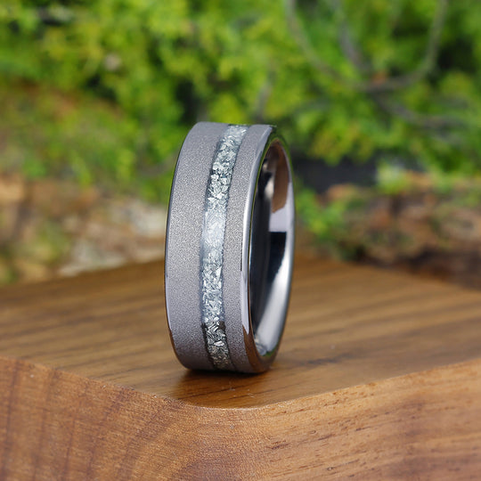 Crushed Aluminum Black Sandstone Tungsten Wedding Band Sandblasted Promise Dome Men' s Unisex Ring