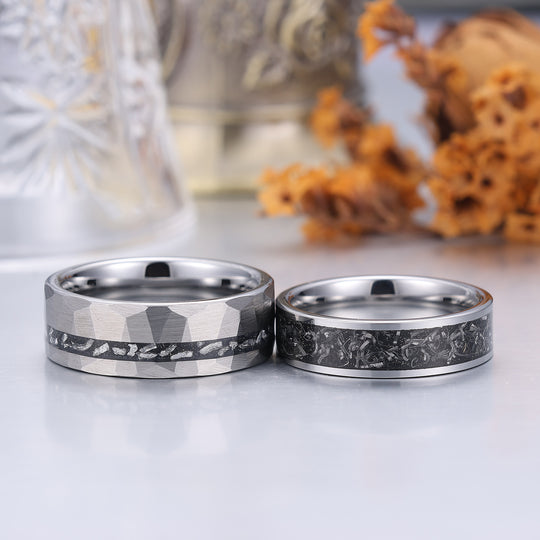 Minimalist Meteorite Tungsten Couple Rings 6mm 8mm Silver Plated Tungsten Rings -  Esdomera.com