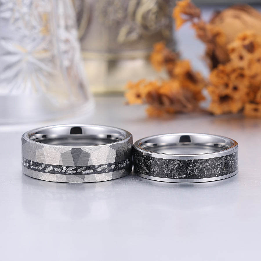 Minimalist Meteorite Tungsten Couple Rings 6mm 8mm Silver Plated Tungsten Rings -  Esdomera.com