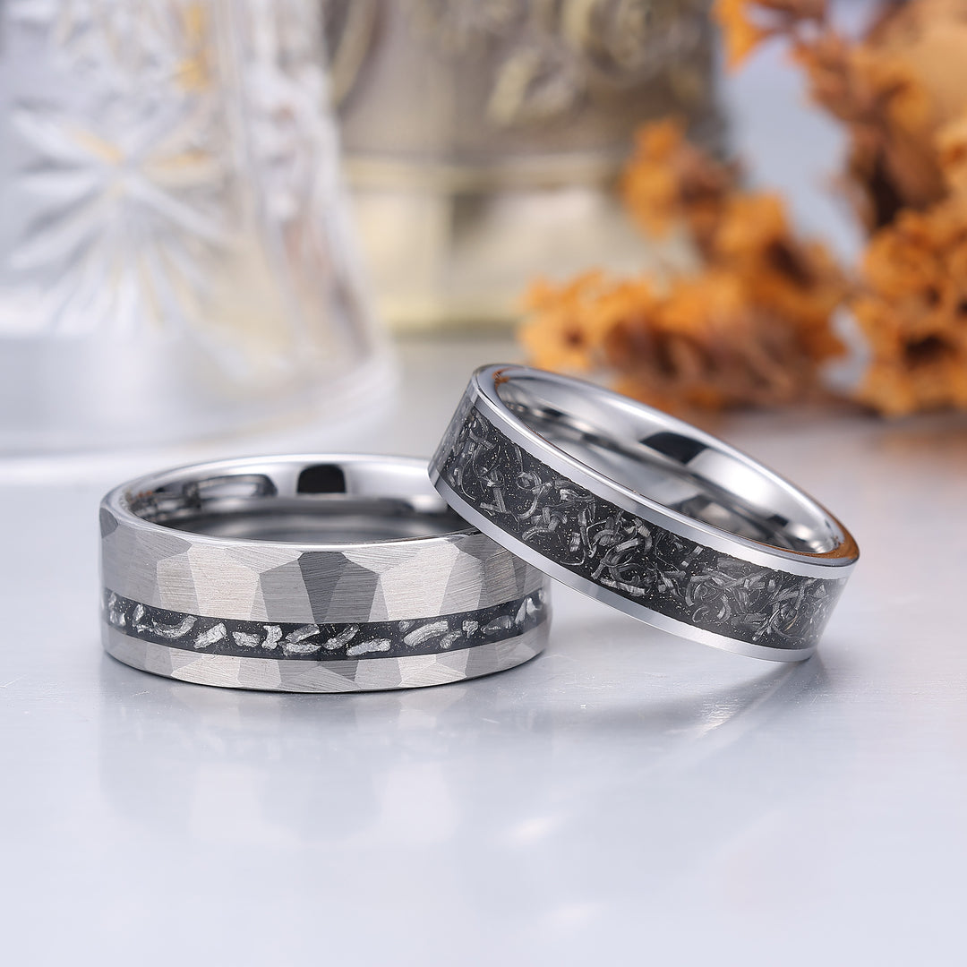 Minimalist Meteorite Tungsten Couple Rings 6mm 8mm Silver Plated Tungsten Rings -  Esdomera.com