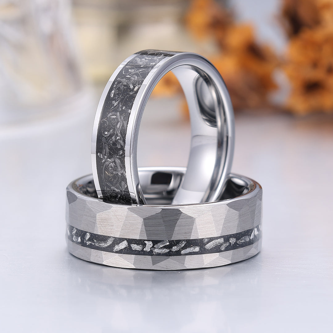 Minimalist Meteorite Tungsten Couple Rings 6mm 8mm Silver Plated Tungsten Rings -  Esdomera.com