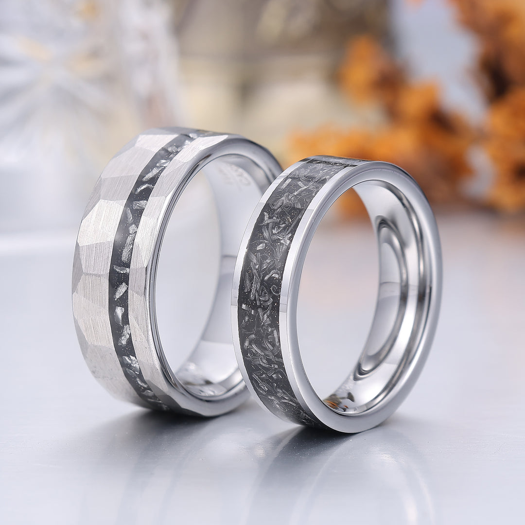 Minimalist Meteorite Tungsten Couple Rings 6mm 8mm Silver Plated Tungsten Rings -  Esdomera.com