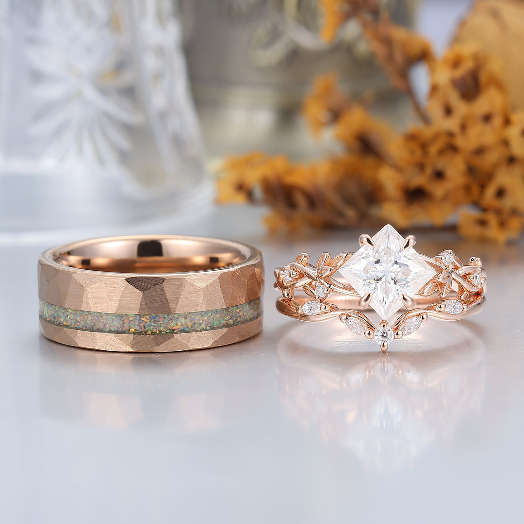 Brilliant Moissanite Engagement Matching Couples Promise Ring Opal Tungsten Wedding Bnads For Anniversary Gift