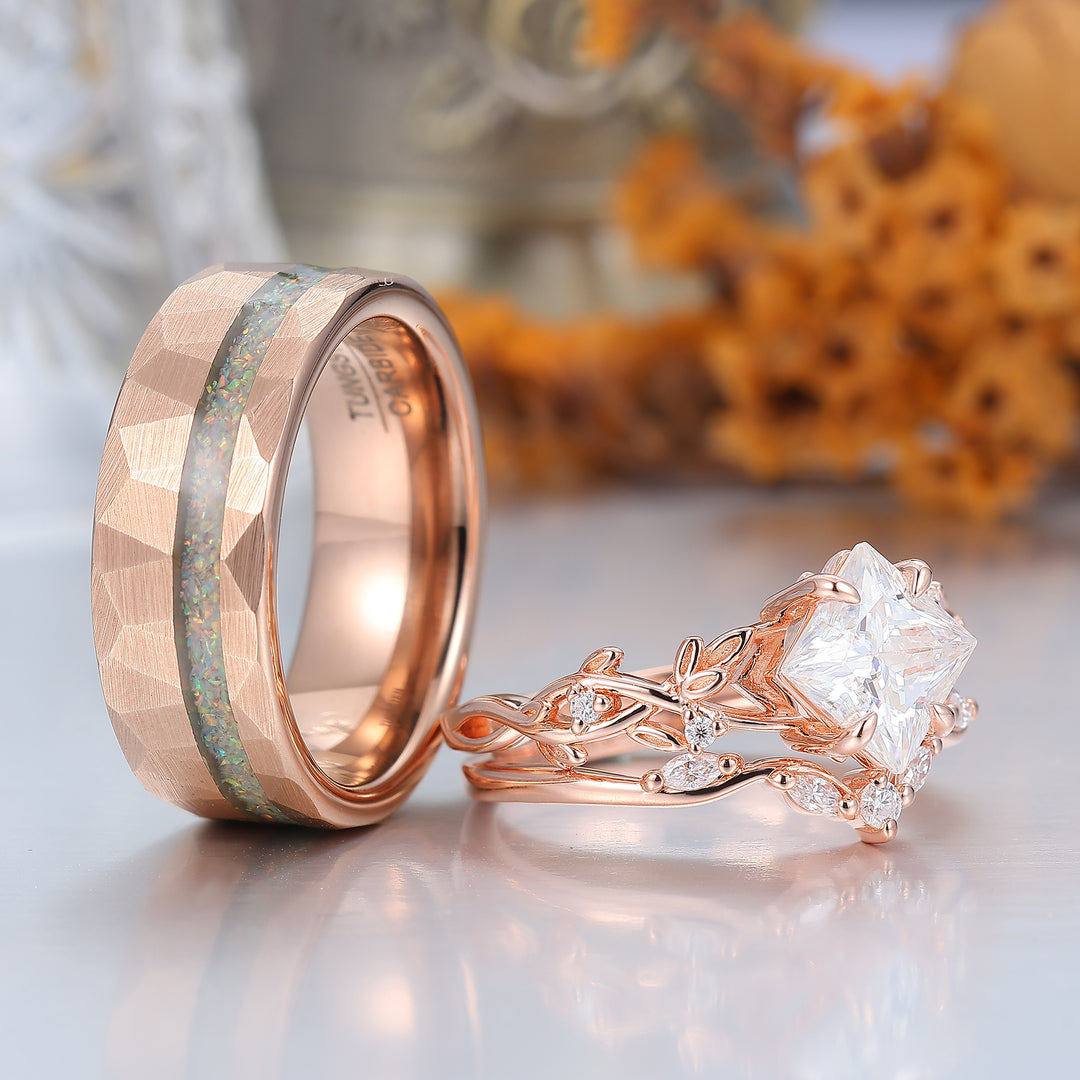 Brilliant Moissanite Engagement Matching Couples Promise Ring Opal Tungsten Wedding Bnads For Anniversary Gift