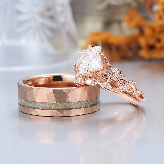 Brilliant Moissanite Engagement Matching Couples Promise Ring Opal Tungsten Wedding Bnads For Anniversary Gift