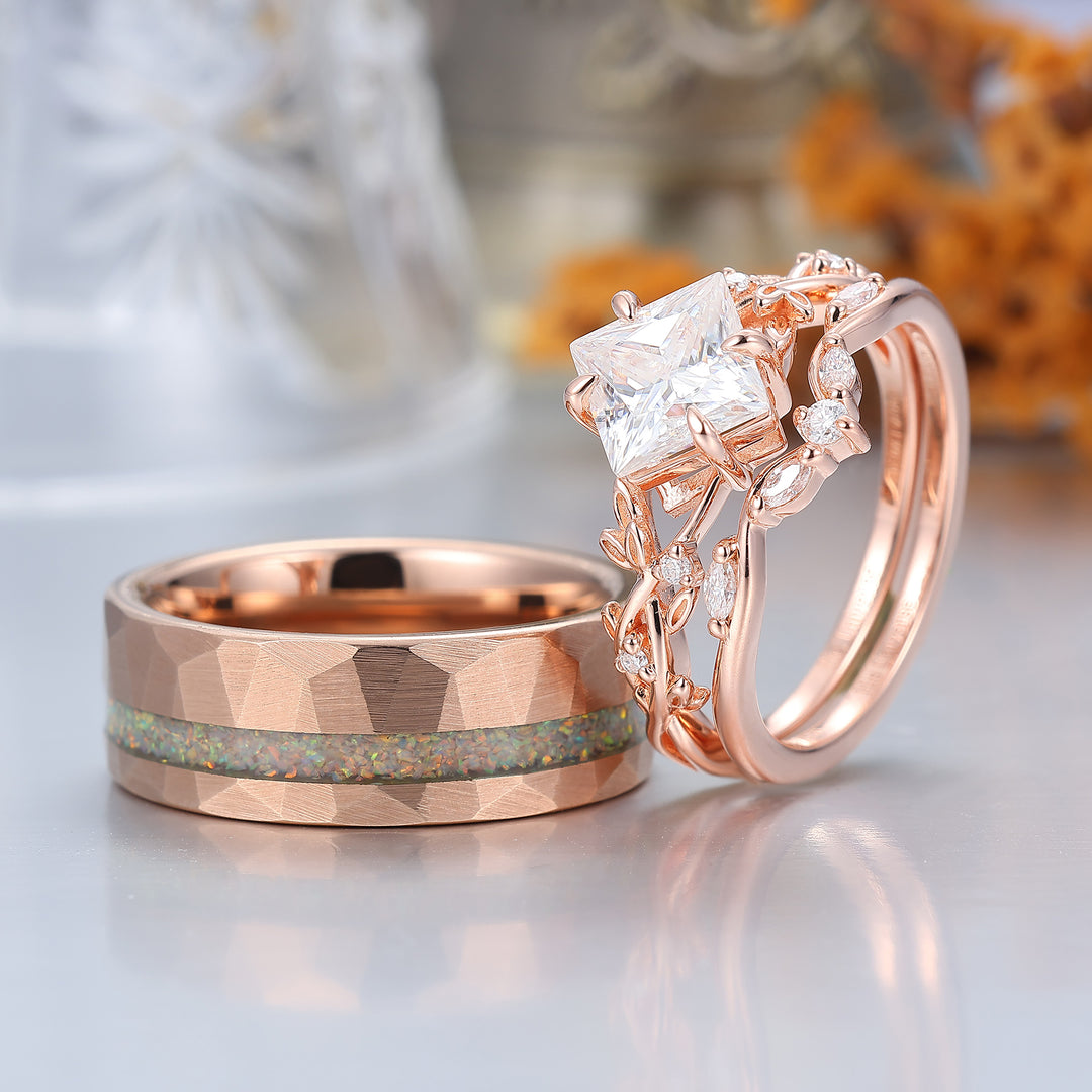 Brilliant Moissanite Engagement Matching Couples Promise Ring Opal Tungsten Wedding Bnads For Anniversary Gift