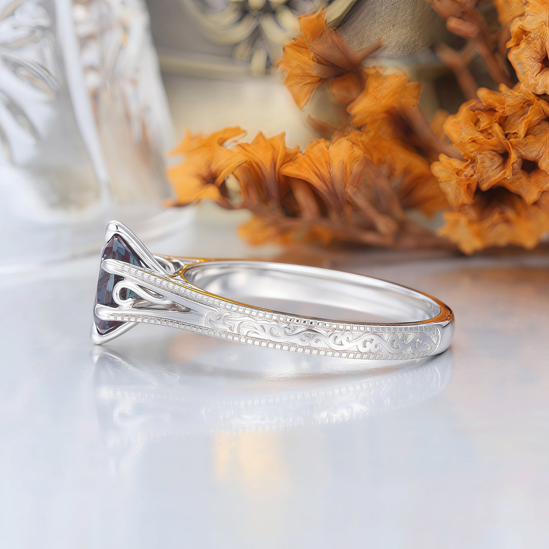 Art Deco Solitaire Oval Alexandrite Engagement Ring Filigreed Prong Setting Wedding Ring For Women -  Esdomera.com