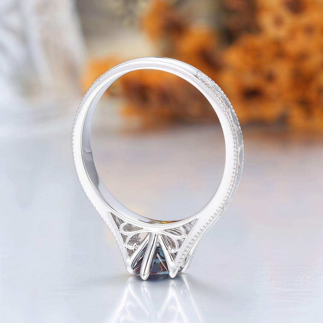 Art Deco Solitaire Oval Alexandrite Engagement Ring Filigreed Prong Setting Wedding Ring For Women -  Esdomera.com