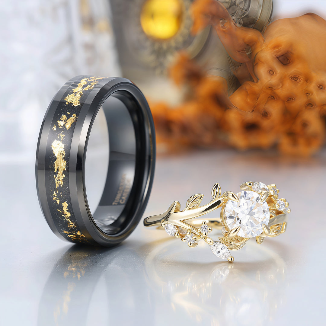Art Deco Floral Leaf Moissanite Engagement His and Hers Wedding Ring Matching Promise Couple Ring Set For Gift -  Esdomera.com