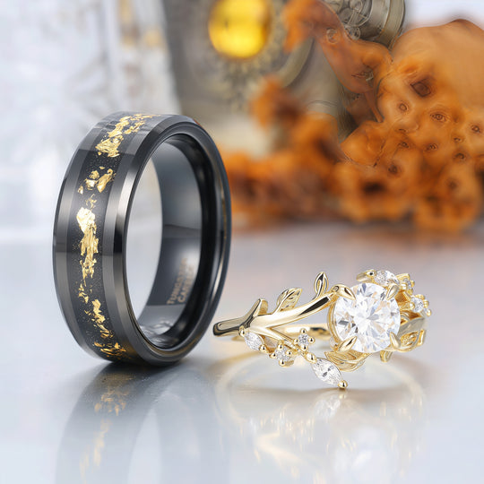 Art Deco Floral Leaf Moissanite Engagement His and Hers Wedding Ring Matching Promise Couple Ring Set For Gift -  Esdomera.com