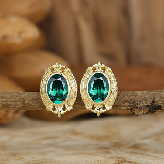 Vintage Oval Emerald Drop Earrings Halo Dangle Earrings May Birthstone Earrings For Her -  Esdomera.com