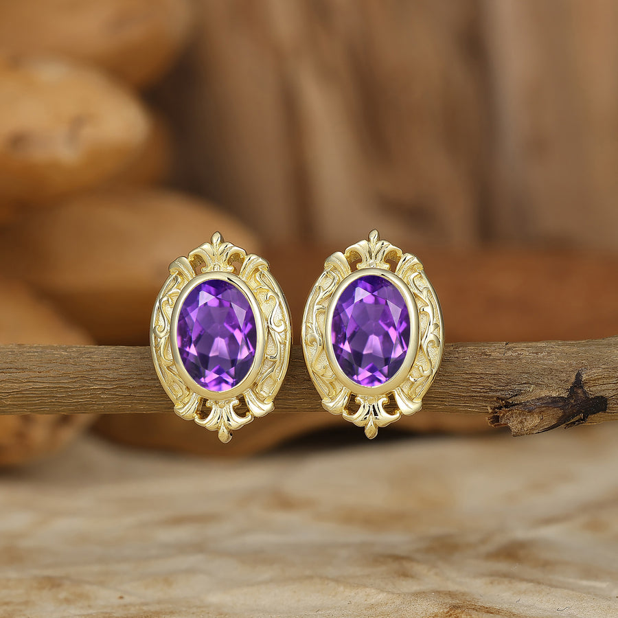 Vintage Oval Natural Amethyst Drop Earrings Halo Dangle Earrings May Birthstone Earrings For Her -  Esdomera.com