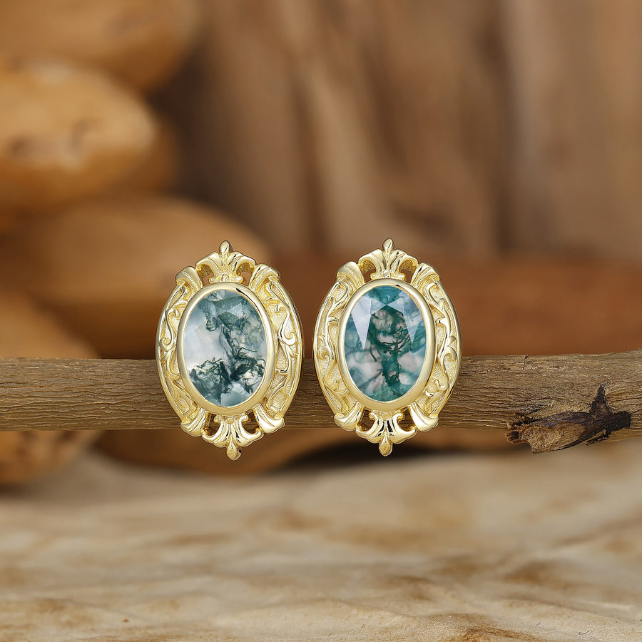 Vintage Oval Natural Moss Agate Drop Earrings Halo Dangle Earrings May Birthstone Earrings For Her -  Esdomera.com