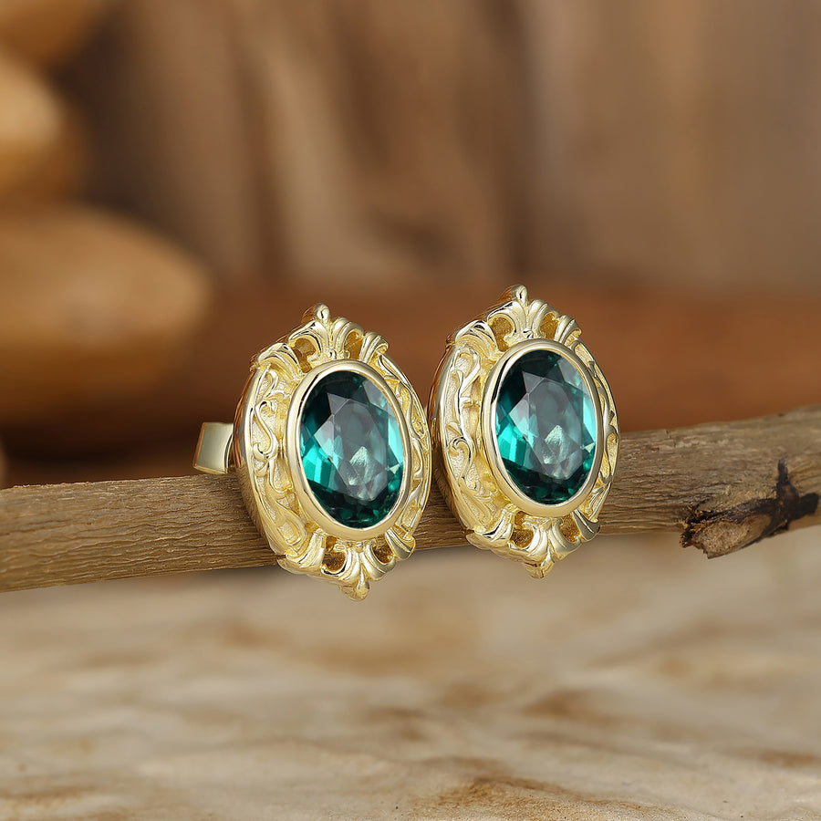 Vintage Oval Emerald Drop Earrings Halo Dangle Earrings May Birthstone Earrings For Her -  Esdomera.com