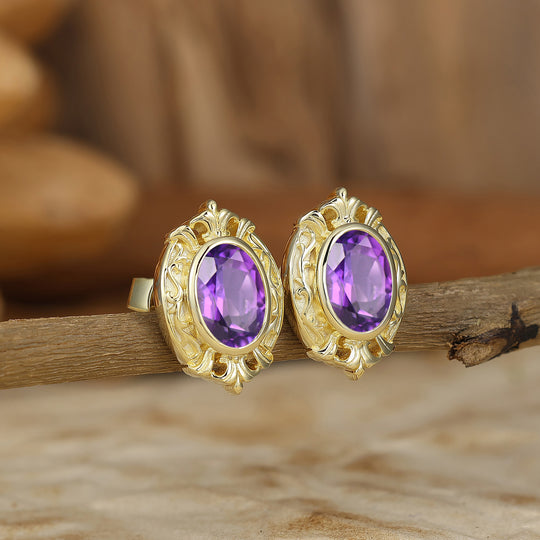 Vintage Oval Natural Amethyst Drop Earrings Halo Dangle Earrings May Birthstone Earrings For Her -  Esdomera.com