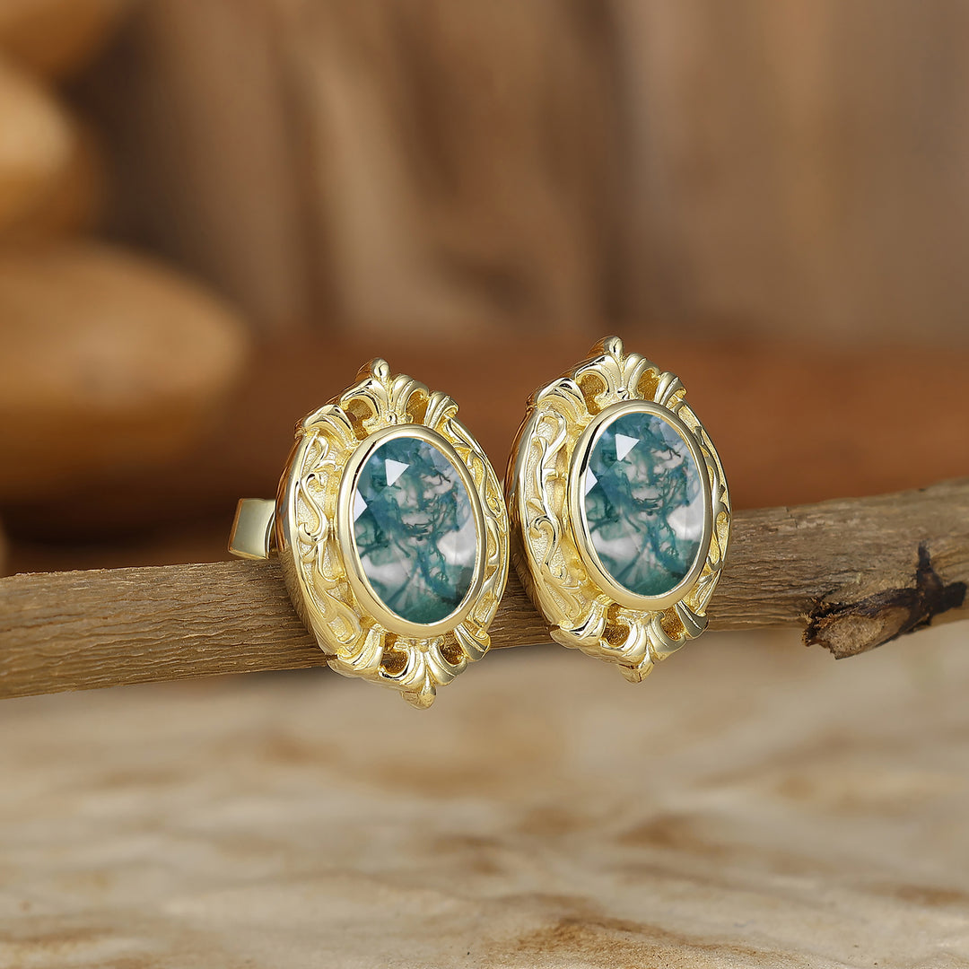 Vintage Oval Natural Moss Agate Drop Earrings Halo Dangle Earrings May Birthstone Earrings For Her -  Esdomera.com