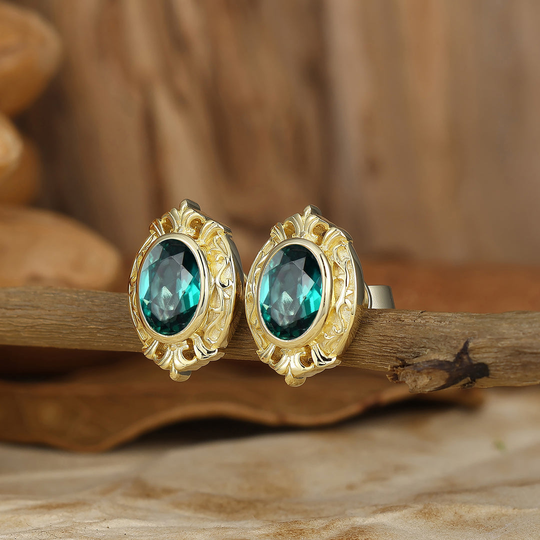 Vintage Oval Emerald Drop Earrings Halo Dangle Earrings May Birthstone Earrings For Her -  Esdomera.com