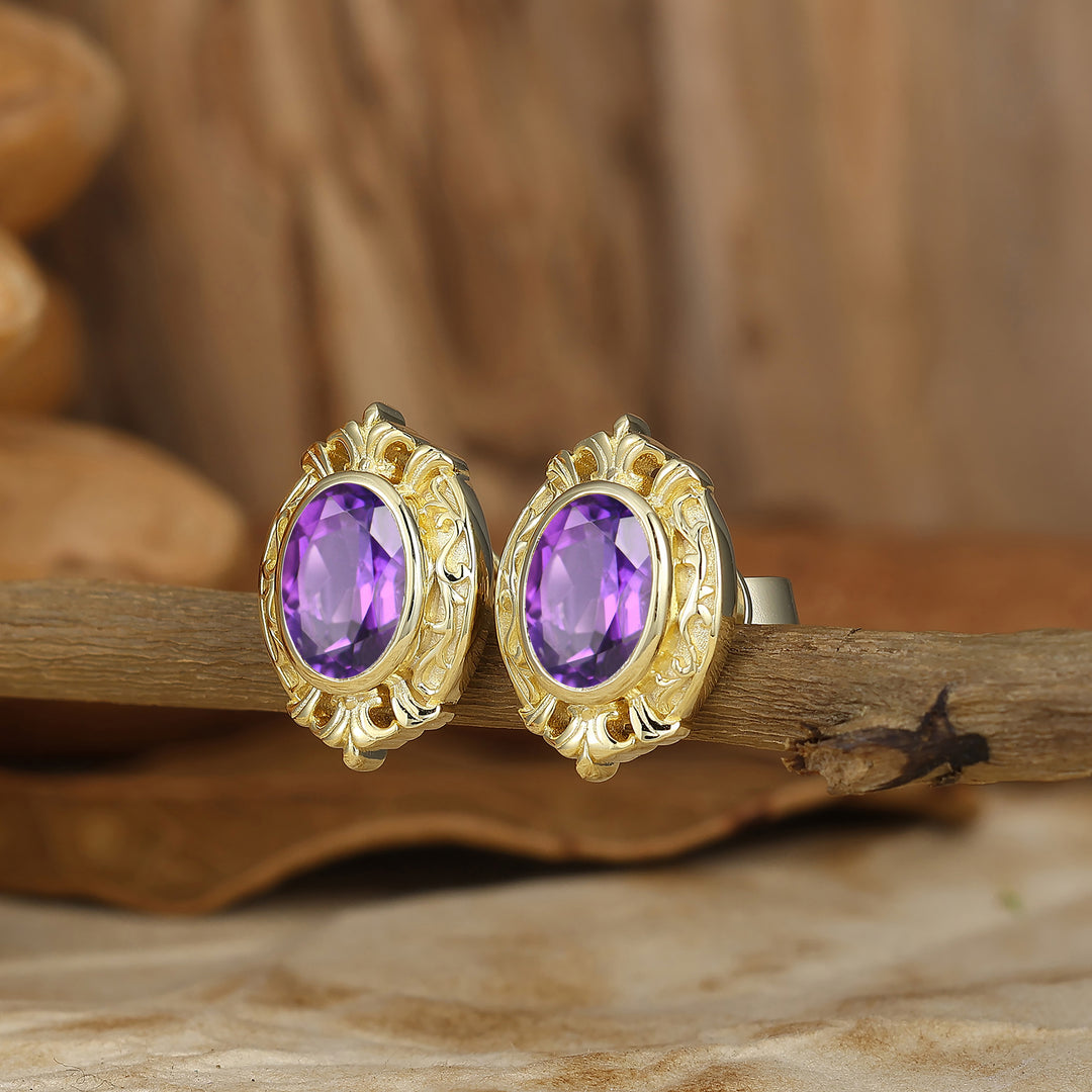 Vintage Oval Natural Amethyst Drop Earrings Halo Dangle Earrings May Birthstone Earrings For Her -  Esdomera.com
