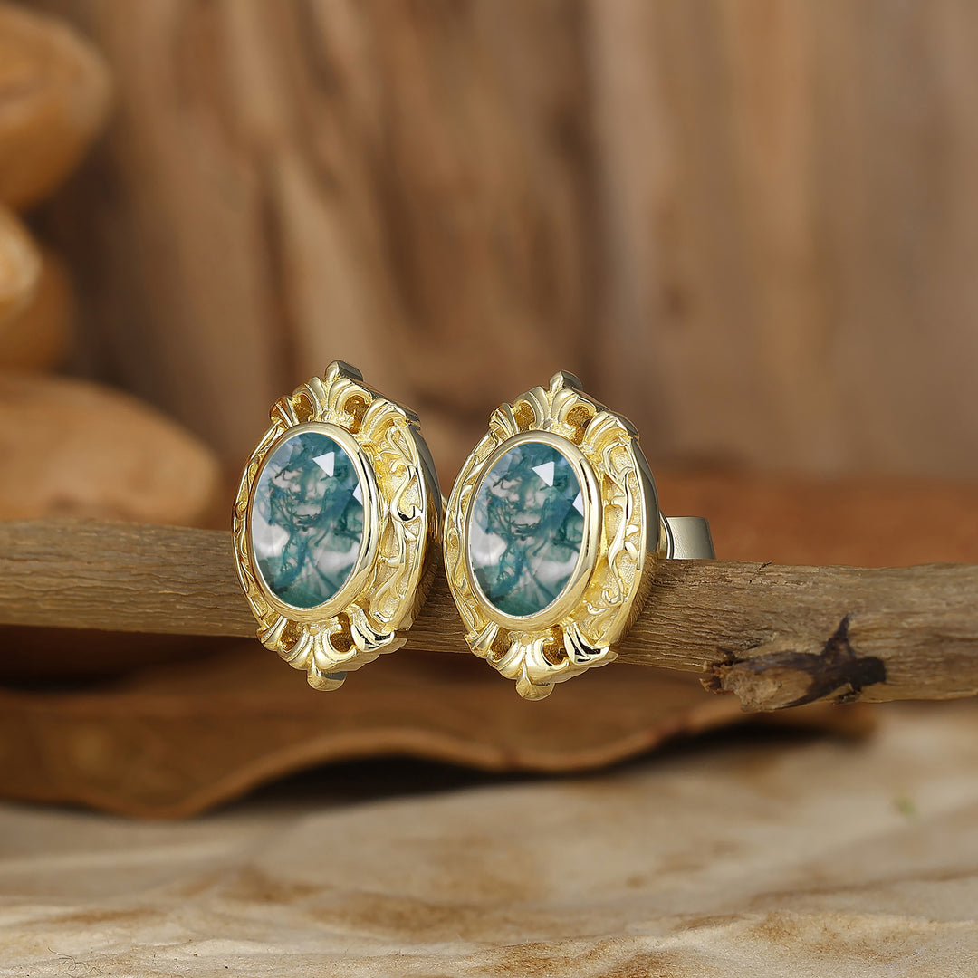 Vintage Oval Natural Moss Agate Drop Earrings Halo Dangle Earrings May Birthstone Earrings For Her -  Esdomera.com