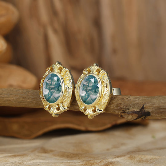 Vintage Oval Natural Moss Agate Drop Earrings Halo Dangle Earrings May Birthstone Earrings For Her -  Esdomera.com