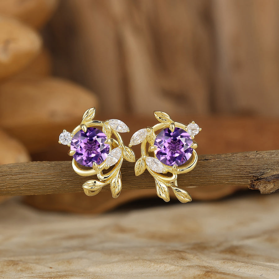 （紫水晶用副本）Leaf Inspired Round Moss Agate Stud Earrings Enveloped Sprig Green Marriage Earrings For Women -  Esdomera.com