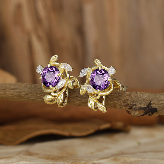 （紫水晶用副本）Leaf Inspired Round Moss Agate Stud Earrings Enveloped Sprig Green Marriage Earrings For Women -  Esdomera.com