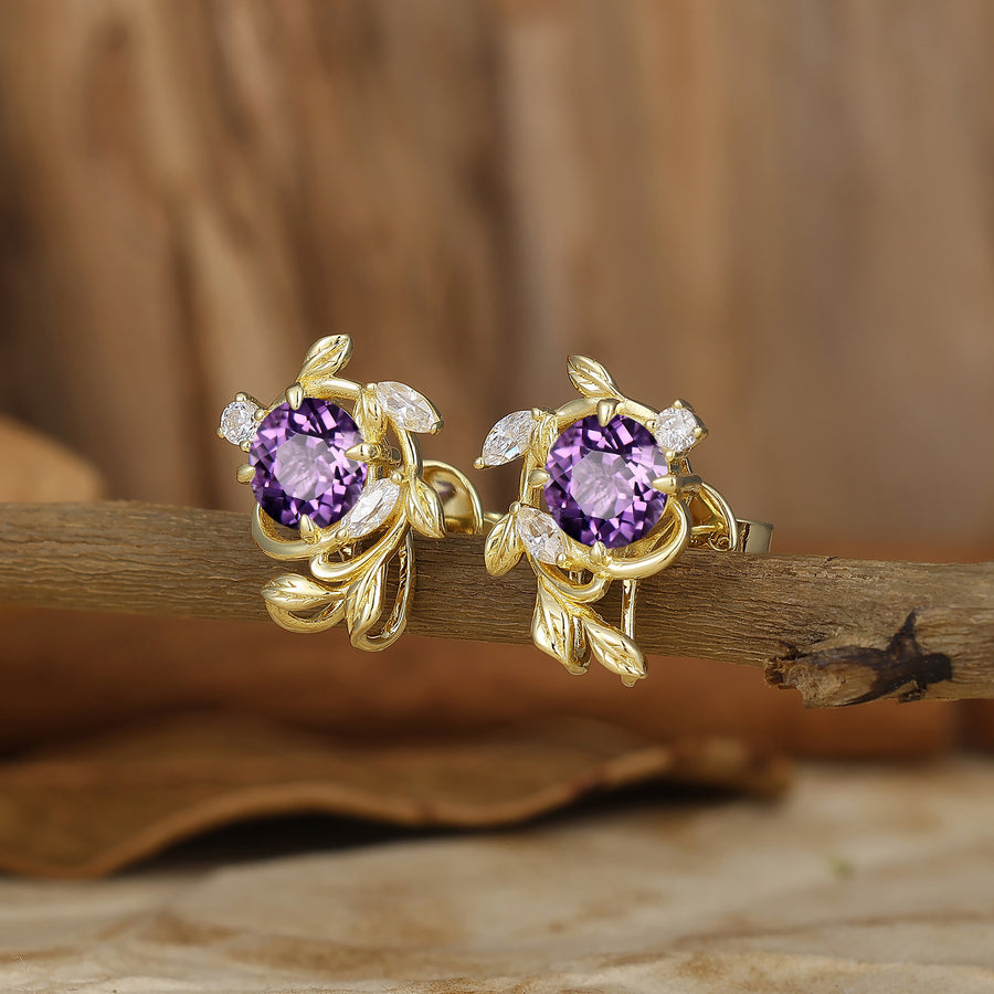 （紫水晶用副本）Leaf Inspired Round Moss Agate Stud Earrings Enveloped Sprig Green Marriage Earrings For Women -  Esdomera.com