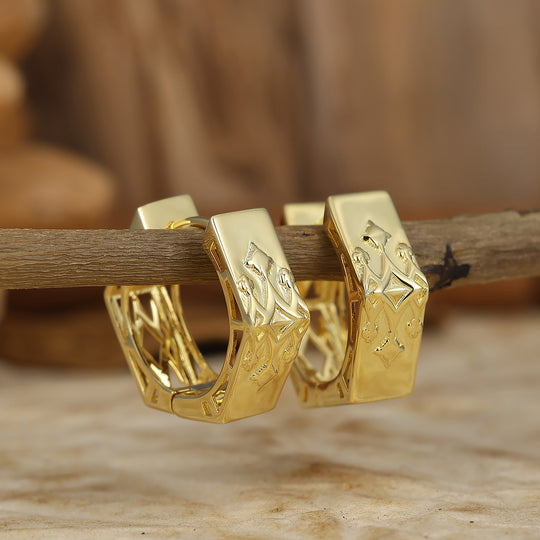 Hollow-Geometric aretes de aro plateados y dorados K huecos para novia vanguardista y matrimonio