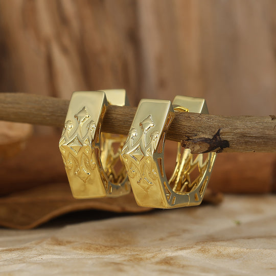 Hollow-Geometric aretes de aro plateados y dorados K huecos para novia vanguardista y matrimonio