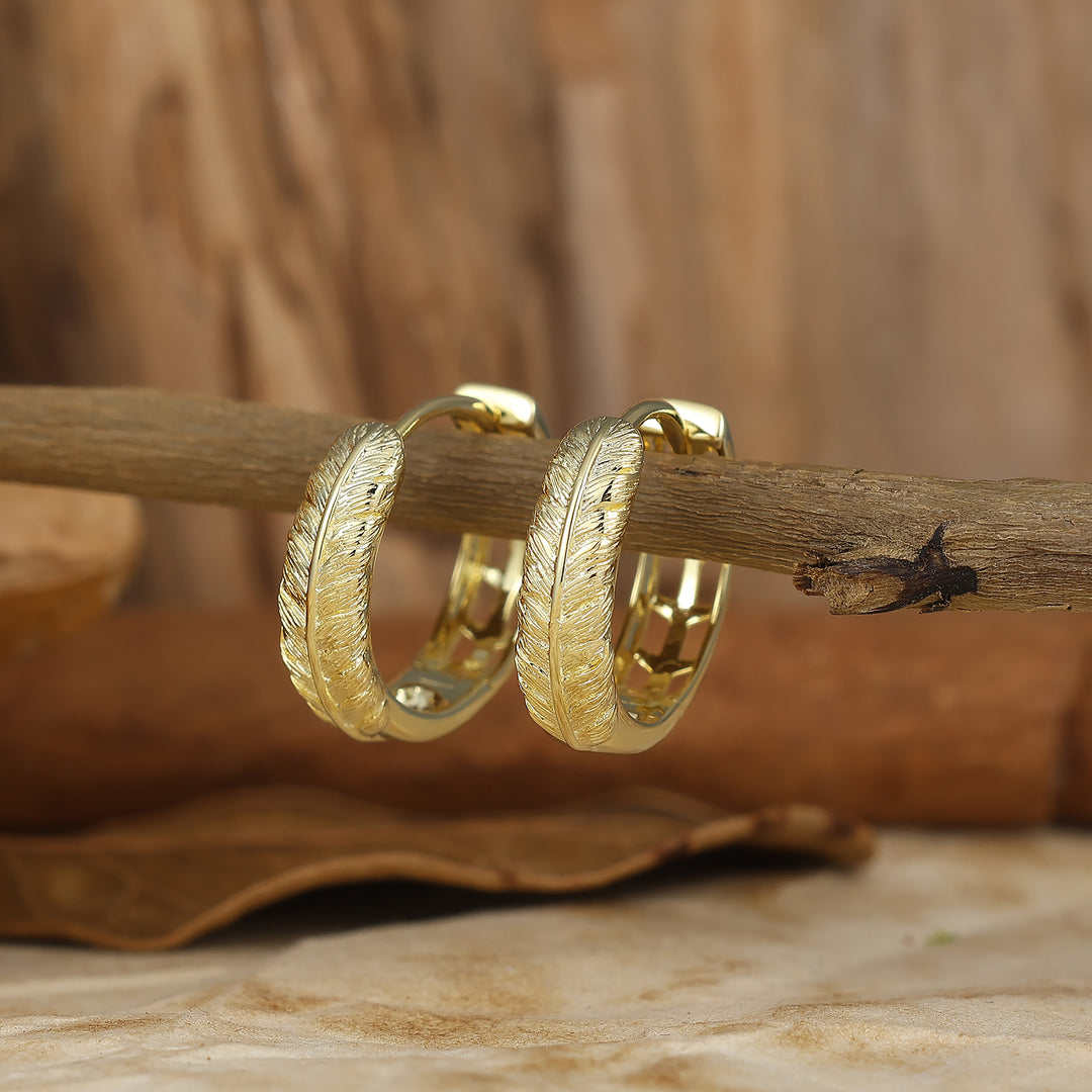 Rustic Feather Inspired Silver & K Gold Hoop Earrings Boho Minimalist Wedding Earrings For Her