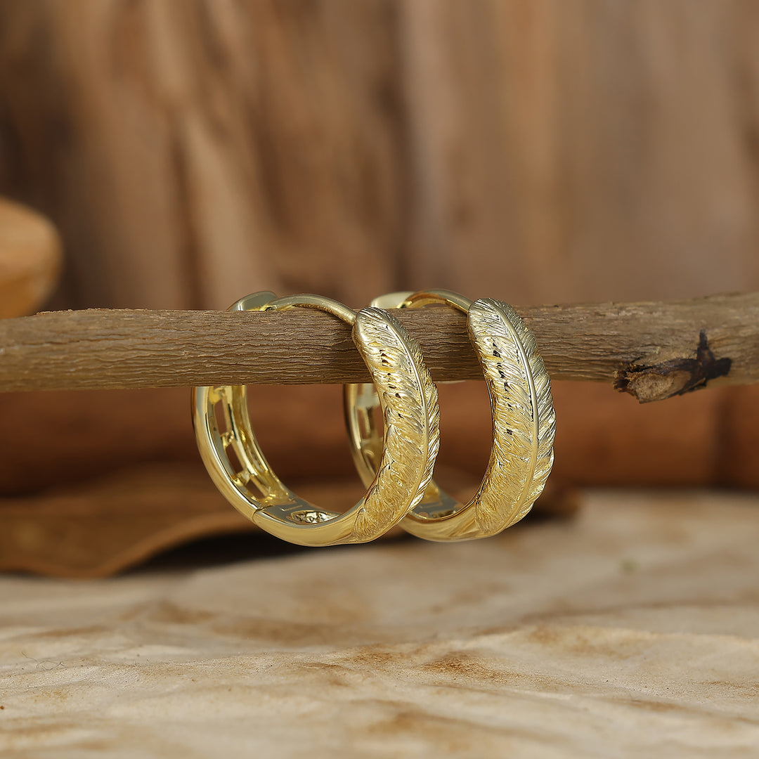Rustic Feather Inspired Silver & K Gold Hoop Earrings Boho Minimalist Wedding Earrings For Her
