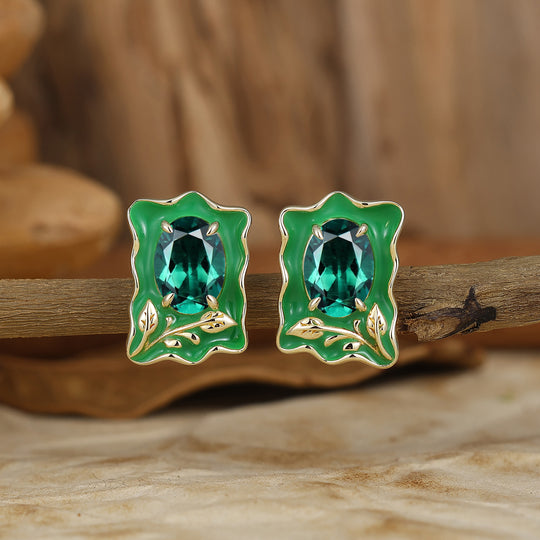 Green Enamel Emerlad Stud Earrings Natural Inspired May Birthstone Earrings For Her -  Esdomera.com