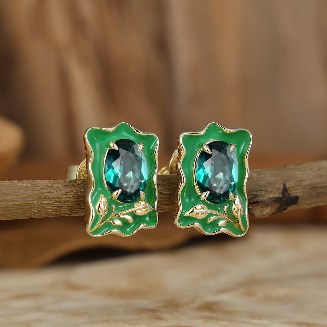 Green Enamel Emerlad Stud Earrings Natural Inspired May Birthstone Earrings For Her -  Esdomera.com