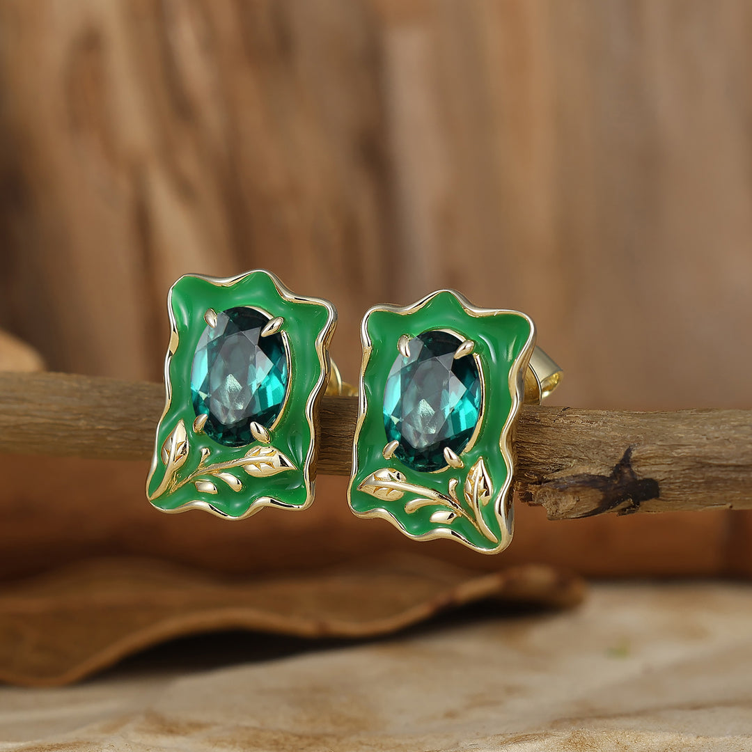 Green Enamel Emerlad Stud Earrings Natural Inspired May Birthstone Earrings For Her -  Esdomera.com
