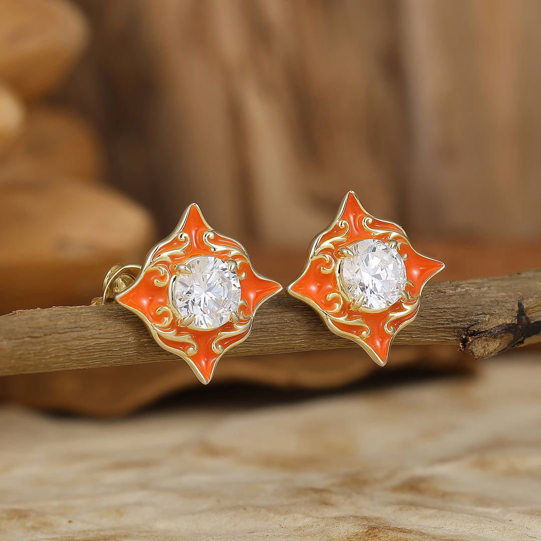 Enamel Coated Round Moissanite Stud Earrings Vintage Scrolled Women Earrings -  Esdomera.com