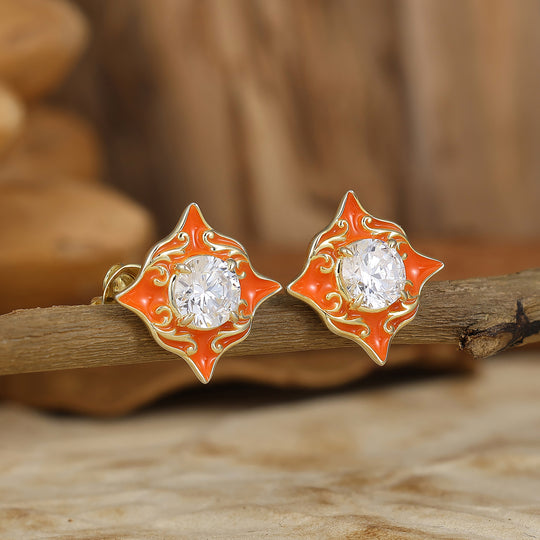 Enamel Coated Round Moissanite Stud Earrings Vintage Scrolled Women Earrings -  Esdomera.com