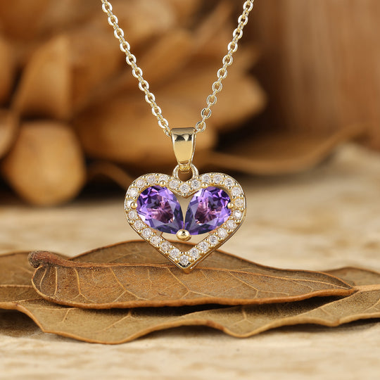 Elegantissimo ciondolo a forma di cuore in agata muschiata con collana regalo per lei Collana da donna in oro massiccio