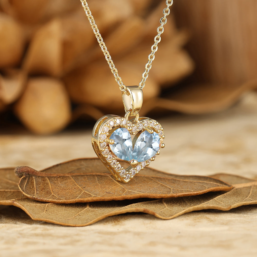Dainty Delicate Heart Style Aquamarine Pendant Accents Pendant Necklace For Women