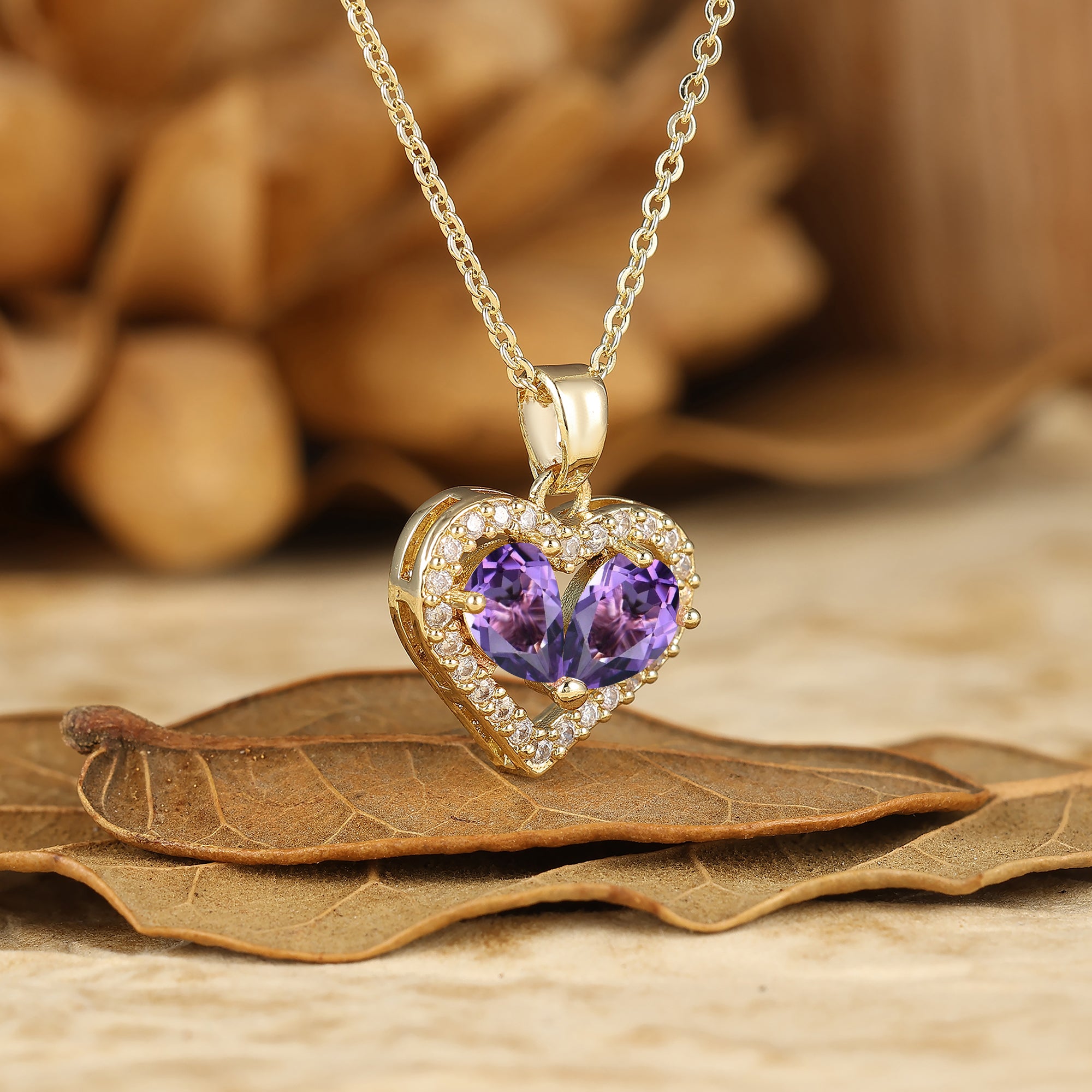 Romantic Heart Natural Amethyst Pendant Necklace Accents Pendant