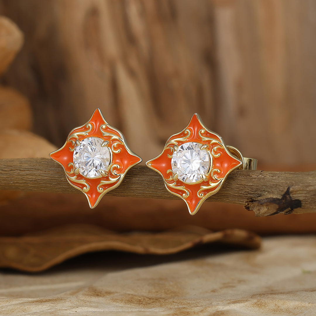 Enamel Coated Round Moissanite Stud Earrings Vintage Scrolled Women Earrings -  Esdomera.com